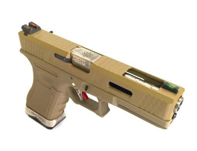 Страйкбольний пістолет WE Glock 18 V2 Force Blowback w/ magwells (Tan slide and silver barrel)