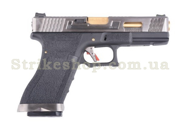 Страйкбольний пістолет WE Glock 17 Force Metal Blk-Silver-Gold GBB