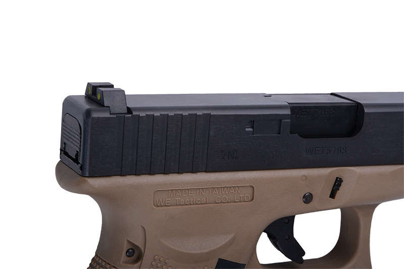Страйкбольний пістолет WE Glock E27 Gen 4 GBB Tan