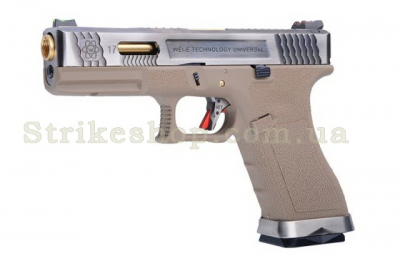 Страйкбольний пістолет Glock 17 Force pistol WE Metal Tan-Silver Green Gas