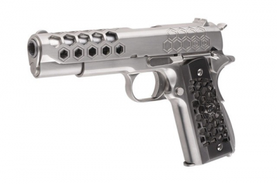 Страйкбольний пістолет WE Colt 1911 Hex Cut V.3 Silver GBB